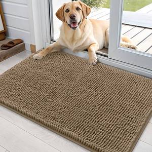 lot 2389 image: OLANLY Dog Door Mat for Muddy Paws 36x24, Absorbs Moisture and Dirt, Absorbent Non-Slip Washable Doormat, Quick Dry Chenille Mud Mat for Dogs, Entry Indoor Entryway Carpet for Inside Floor, Tan - Retail $43