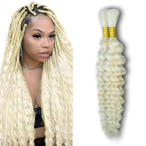lot 2404 image: ZFY Human Braiding Hair 100g 14 Inch Deep Wave Bulk Human Hair for Braiding Boho Braids 100% Unprocessed Brazilian Virgin Human Hair Extensions No Weft 2 BundlePack Blonde - Retail $25