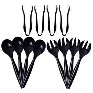 lot 5347 image: Supernal 72pcs Plastic Serving Utensils Heavy Duty Disposable Serving Tongs Black Disposable Serving Set 10 Spoons 10 Forks 6 Tongs Each 24pcs - Retail $27