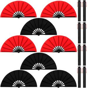 lot 5351 image: Maitys 8 Packs Large Clap Fans for Line Dancing Large Chinese Folding Hand Fans for Men and Women, Festival, Tai Ji, Kungfu, Martial Art, Gifts (Black and Red) - Retail $26