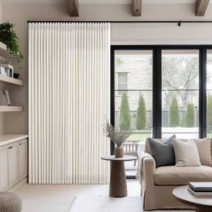 lot 5356 image: Pinch Pleated Extra Wide Linen Curtains 84 Inches Long for Patio Sliding Glass Door Cream Beige 84 Inch Wide Pleated Drapes with Hooks Rings Neutral Natural Semi Sheer 84 x 84 Curtain for Living Room - Retail $70