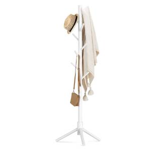 lot 5359 image: Haddockway Wooden Coat Rack Stand with 8 Hooks New Zealand Pine 3 Adjustable Coat Standing Tree Easy Assembly for Coats, Hats, Scarves and Handbags for Entryway, Hallway, Bedroom, Office, white - Retail $25