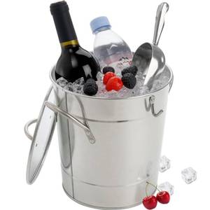 lot 5363 image: YOUEON 4 Liter Ice Bucket with Scoop and Lid, Double Walled Insulated Ice Bucket for Parties, Cocktail Bar, Wine Chiller, Beverage Tub with Carry Handles, Indoor & Outdoor Use, Silver - Retail $20