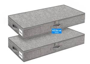 lot 5366 image: punemi Under Bed Storage Containers, 2 Pack 4.5 Inch Tall Low Profile Underbed Clothes Storage Organizer Bin with Sturdy Side & Bottom Support, Use as Clothes Organizer, Pillow and Blanket Organizer - Retail $27