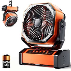 lot 5370 image: Camping LED Fan with Light, 20000mAh Rechargeable Battery Powered Outdoor Tent Fan with Light and Hook, 4 Speed, Personal USB Desk Fan for Camping, Fishing, Power Outage,Hurricane, Worksite - Retail $42