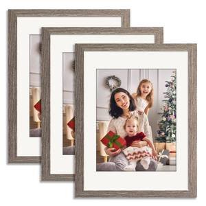 lot 5377 image: YK artwood 11x14 Picture Frame Set of 3 Gray, Made of Solid Wood 8x10 with Mat or 11x14 Without Mat, Wall Mounting Photo Frames With Plexiglass for Wall or Tabletop Display - Retail $25
