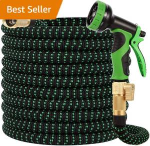 lot 5379 image: Expandable Garden Hose 50 ft, 2025 New Upgraded Retractable Flexible Water Hoses 50 ft with 10 Function Spray Nozzle, Lightweight, Kink-free,Expanding Hose With 34 Solid Brass Fittings - Retail $40