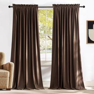 lot 5389 image: NICETOWN Brown Velvet Curtains 108 inches Long 2 Panel, Blackout Energy Saving Thermal Insulated Sound Reducing Heavy Matt Heat & Chill Resistant Drapes for Home Decoration (52 X 108) - Retail $53