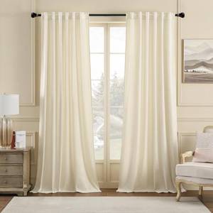lot 5399 image: Nemia Ivory White Velvet Curtains Thermal Insulated Blackout Curtain for Bedroom Window Living Room Darkening Luxury Vintage 96 Inches Long Heavy Drapes Panels Back Tab Set of 2 - Retail $43