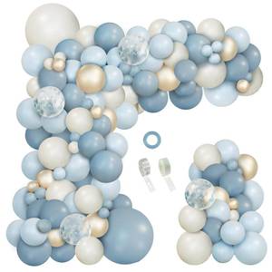 lot 6289 image: iLaFm 150Pcs Dusty Baby Blue Balloon Arch Garland Kit, Sand White Slate Fog Pastel Baby Blue Balloons Metallic Gold for Boy Baby Bridal Shower Birthday Wedding Party Decorations - Retail $14