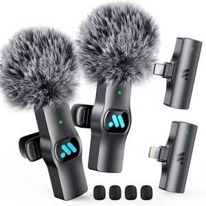lot 6293 image: Leettus 2pcs Dual Receivers Mini Microphone for iPhone iPad Android Video Recording,Lavalier Wireless Microphones for Game,Live Streaming,Interviews,YouTube,TikTok,Vlog - Retail $15