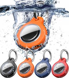 lot 6298 image: 2025 New Waterproof AirTag Keychain Holder - (Set of 4) Air Tag Locking Case with Cable, Compatible with Apple AirTags, Ultra Durable Loss Prevention Case for Luggage, Keys,Black, Orange, Blue, Red - Retail $9