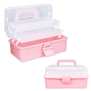 lot 6299 image: Tackle Box Organizers and Storage,10inch Craft Organizers and Storage,Three-Layer Sewing Box With 2 Trays,Medicine Storage Box With Handle For Nail��Makeup��Diamond Painting��Building Blocks (PINK) - Retail $16