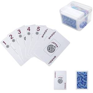 lot 6303 image: GUSTARIA 178-Piece Mahjong Playing Cards (Blue) �� American & Chinese Style, Includes Storage Box, Dice, Chips & Wind Indicator �� Portable, Waterproof, Travel-Friendly - Retail $27
