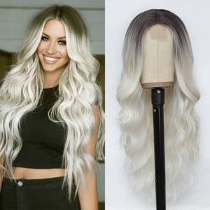 lot 6309 image: HMHIFI Long Platinum Blonde Wigs for Women 26inch Wavy Curly Middle Part Lace Wig Upgraded Protein Fiber Hair Replacement Wig Cosplay Costume Halloween Wig(26 Platinum Blonde) - Retail $30