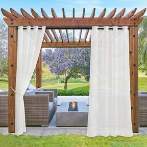 lot 6313 image: NICETOWN Indoor Outdoor Waterproof Patio Curtains, Rustproof Top and Bottom Grommets Thermal Insulated Fixed Vertical Drapes Windproof for PorchCabana, 2 Pieces, Ivory White, W54 x L96 - Retail $20