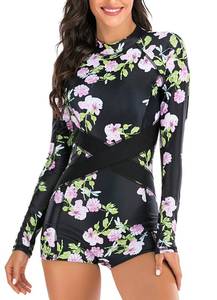 lot 6319 image: YATEEN Womens Athletic Training Swimsuit Long Sleeve Rashguard BlackPink size large