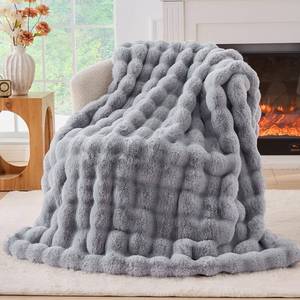 lot 6325 image: BENVWE Fluffy Faux Fur Throw Blanket for Couch, Soft Plush Thick Cozy Fuzzy Luxury Minky Bubble Blanket for Home Living Room Decor Gift for Women, Light Grey, 51 x 63, 1100GSM - Retail $56