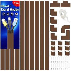 lot 6329 image: Wire Hider, 157in Delamu Cord Hider Wall, Paintable Wire Covers for Cords, TV Cable Hider Wall Kit, Cable Covers Raceway, Cable Management Hide TV Cords for Wall Mount TV, 10XL15.7 W0.95 H0.55in Brown - Retail $22