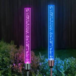 lot 6340 image: Exhart Garden Solar Lights, Set of 2 Decorative Bubble Garden Stakes, Color Changing LED, Outdoor Garden and Yard Decoration, 2.5 x 34 Inch, Cylinder
