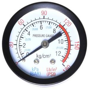 lot 6344 image: MEETOOT Air Pressure Gauge 2 Dial, Center Back Mount, 14 Male NPT Connection Size, 0-180 PSI - Retail $7