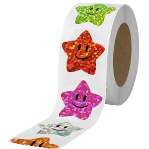 lot 6352 image: 700Pcs Smiley Face Star Stickers for Kids Reward,1inch 8 Colored Sparkly Foil Star Stickers for Student Planner and School Classroom Teacher Supplies 3.15inch in Diameter per roll(8cm) - Retail $8