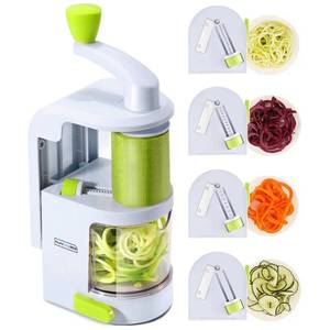 lot 6358 image: Spiralizer Vegetable Slicer (4-in-1 Rotating Blades) Heavy Duty Veggie Spiralizer with Strong Suction Cup, Zucchini Spiral NoodleZoodleSpaghettiPasta Maker (Recipe Book and Cleaning Brush) - Retail $22