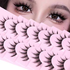 lot 6360 image: Manga Lashes Natural Look Anime Lashes Cosplay False Eyelashes with Clear Band 3D Wispy Eyelashes Asian Japanese Korean Style Manhua Lashes Look Like Individual Clusters Pack by EYDEVRO - Retail $8