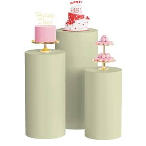 lot 6363 image: Wokceer Spandex Cylinder Stand Covers for Party - 3pc Set Sage Green - Retail $22