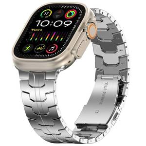 lot 6382 image: MioHHR Titanium Band Compatible for Apple Watch Ultra 49mm Series 10 46mm Series 987 45mm SE 44mm, Adjustable Titanium Metal Strap Band with Scratch-Resistant Coating for Men, Silver - Retail $40
