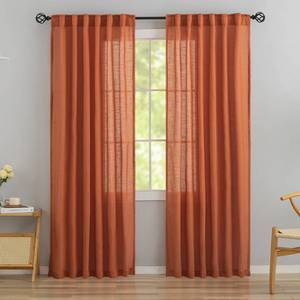 lot 6395 image: Burnt Orange Linen Back Tab Curtains 84 Inches Long 2 Panels Set for Bedroom,Pumpkin Hallowmas Day Home Decoration Hooks Belt Pleated Semi Privacy Drapes Light Filtering Window Curtains,Rust,W52 x L84 - Retail $35