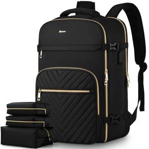 lot 6399 image: MOMUVO Travel Backpack for Women, Carry On Backpack Flight Approved, Large Anti Theft Laptop Backpack Water Resistant Luggage Backpack with USB Charging Port & Shoe Bag, Black, 17.3 Inch - Retail $40
