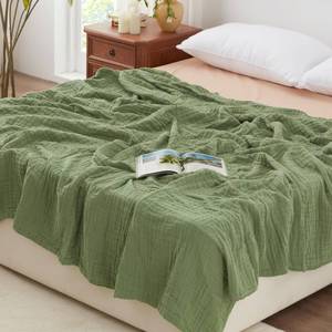 lot 6402 image: Loves cabin 6 Layer 100% Cotton Muslin Blanket, 90x90 Muslin Blanket Queen for Couch Bed, Lightweight and Breathable Cotton Gauze for Adult, Sage Green - Retail $43