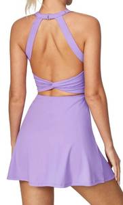 lot 6404 image: Heathyoga Tennis Dress with Built in Shorts and Bra Athletic Dress for Women Summer Cut Out Twisted Golf Workout Dress Lavender - Retail $40