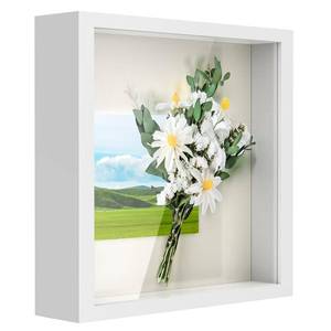 lot 6414 image: Anhow 9x9 Shadow Box Frame, 3D Picture Frame Display Cas with Real Transparent Glass for Photos, Memorabilia, Crafts, Souvenir, Wedding Memories, Baby Items - White 1.2 Inch Depth