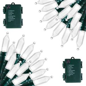 lot 6417 image: Battery Operated Christmas Lights 2 Pack 18 Feet 50 LED Clear Mini String Lights with 8 Modes Waterproof Tree Lights for Xmas Outdoor Indoor Holiday Party Garden Decor, Pure White - Retail $19