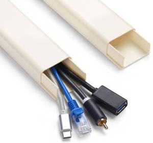lot 6429 image: Wire Cover for Wall Mount TV, 32in(2xL16in) Wall Cord Cover, X-Large TV Cable Hider Hide Cords Wall Mounted TV, Cord Hider Wall, Wall Cable Cover Cable Raceway Beige W1.54in x H0.75in - Retail $13