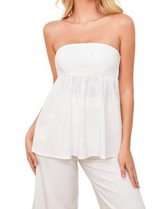 lot 6433 image: Ythomm Womens��s Ruffle Hem Bandeau Tube Tops Casual Sleeveless Strapless Peplum Flowy Blouse Shirts Summer Going Out Tanks White size medium - Retail $24