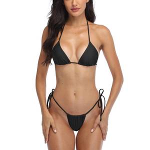 lot 6436 image: SHERRYLO Bikini Swimsuit for Women Black Triangle Top Brazilian Thong Cut Bottom Sexy Bathing Suits for Women Size S - Retail $20