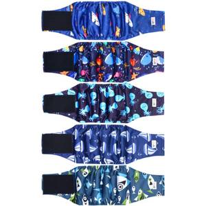 lot 6449 image: 5 Pack Dog Diapers Male Reusable, Premium Belly Bands for Male Dogs, High Absorbing Male Dog Pee Wraps for Doggie in Incontinence or Excitable Urination and Training XS - Retail $11