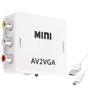 lot 6451 image: XMSJSIY AV RCA to VGA Adapter Audio Video Converter,Composite AV to VGA 3.5mm TV Video Playing Adapter 1080p with USB Power Cable VCD DVD Projector TV Set Top Box - Retail $13