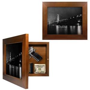 lot 6454 image: Hidden Gun Storage - Concealment Gun Safes for Pistols, Secret Decor Solid Wooden Handgun Picture Frames Box (Walnut Color) - Retail $33