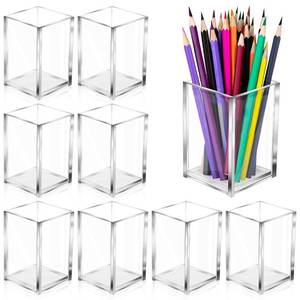 lot 9172 image: AFOROEOA 10 Pack Clear Acrylic Pen Holder Makeup Brush Holder Desktop Pencil Organizer Acrylic Pencil Cup Stationery Organizer Accessory for School Makeup Desk Office Pen Organizer - Retail $23