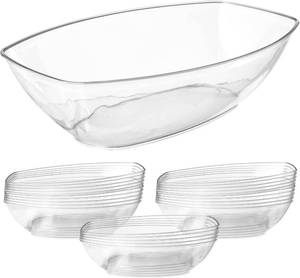 lot 9175 image: 12 Pack Clear Oval Plastic Serving Bowls (64 Oz) - Disposable Dishes, Taco Bar Serve Set, Chip Bowls for Parties, SnackSalad Containers, Prestee CandyParty Bowl for Serving Food - Retail $27
