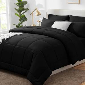 lot 9181 image: CozyLux California King Comforter Sets Black, 7 Pieces Cal King Bed in a Bag, All Season Bedding Sets with Stitch Quilted Comforter, Flat Sheet, Fitted Sheet, Pillowcases - Retail $50