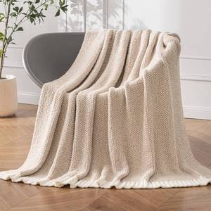 lot 9187 image: MIULEE Beige Super Soft Throw Blanket for Couch, Cozy Fluffy Warm Throws Knit Blankets for Sofa, Bed, Chair, Living Room, Camping, Picnic, 50 x 60 inch - Retail $28
