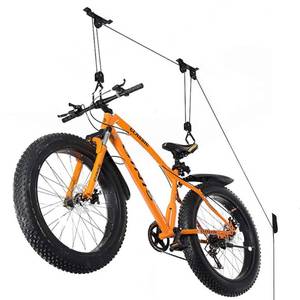 lot 9193 image: Wallmaster Ceiling Bike Mount Hanger, Bike Ceiling Lift Hoist, Bike Pulley System for Garage, Indoor Bicycle Hooks, 1 pack - Retail $22