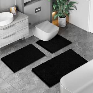 lot 9200 image: Bathroom Rugs Set 2 Piece Thick Chenille Bath Mats,Soft Quick Dry Bathroom Mats Plush Absorbent Bath Rugs with Non-Slip PVC Backing, Rug for Bathtubs,Bathroom,Livingroom-32x2024x16 Inch Black - Retail $17