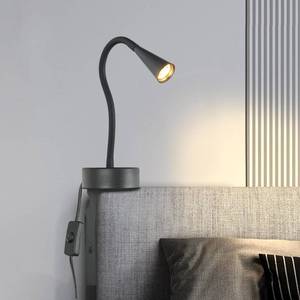lot 9202 image: Black Headboard Reading Light, No Drilling Wall Mounted Reading Lights for Bedside, Book Light for Bedtime Reading, Buttonless Dimmable Reading Lamp, Movable Gooseneck Reading Sconces for Bedroom - Retail $40