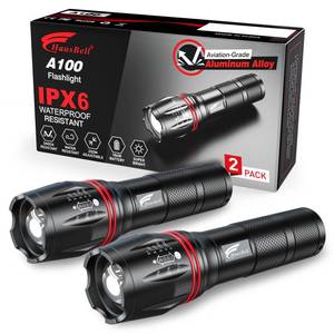 lot 18196 image: HAUSBELL A100 LED EDC Flashlights High Lumens,Bright, Zoomable, Waterproof, Powerful, Emergency Tactical LED Flashlights for Home and 5 Modes, Flashlight for Camping Gear��Hiking��Walking��2Pack�� - Retail $8